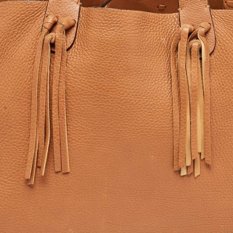 Pre Owned Valentino Brown Pebbled Leather Fringe C-Rockee Tote