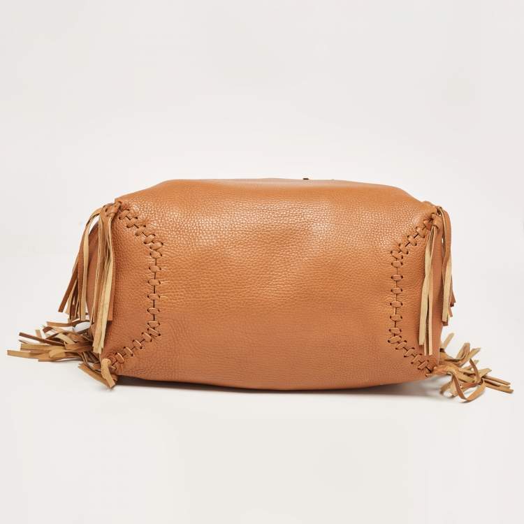 Pre Owned Valentino Brown Pebbled Leather Fringe C-Rockee Tote