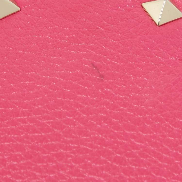 Pre Owned Valentino Pink Leather Rockstud Envelope Wallet on Chain
