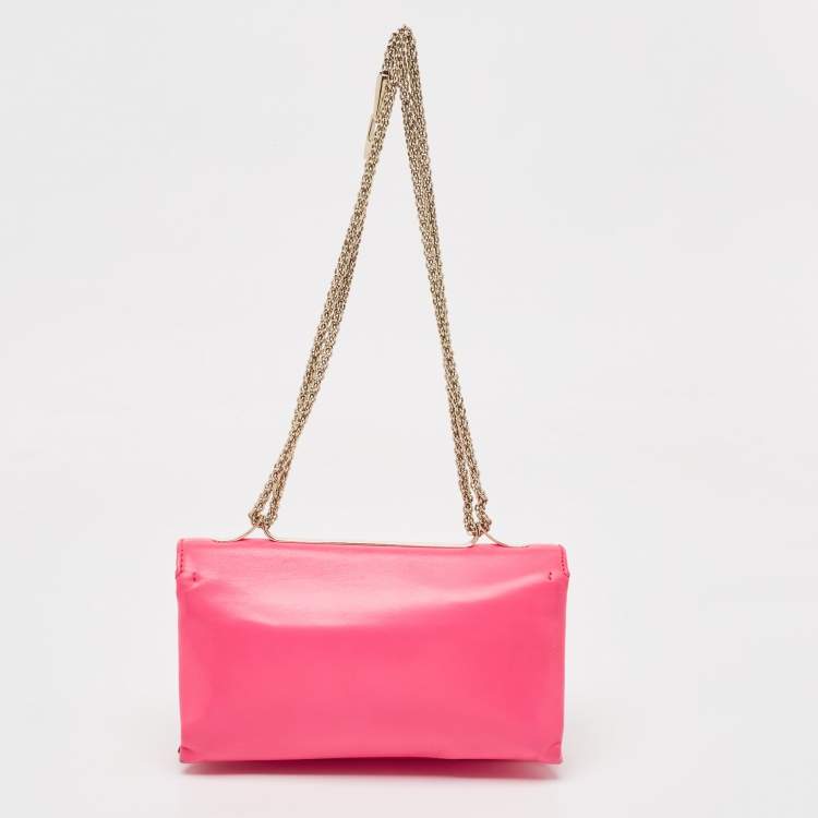 Pre Owned Valentino Pink Leather Rockstud Va Va Voom Chain Clutch