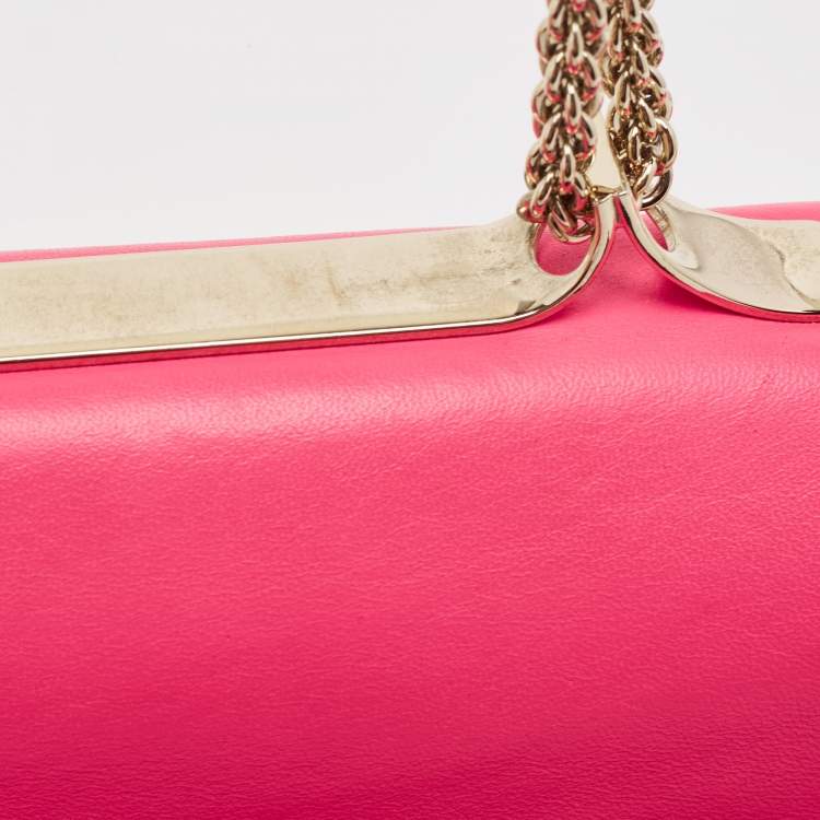 Pre Owned Valentino Pink Leather Rockstud Va Va Voom Chain Clutch