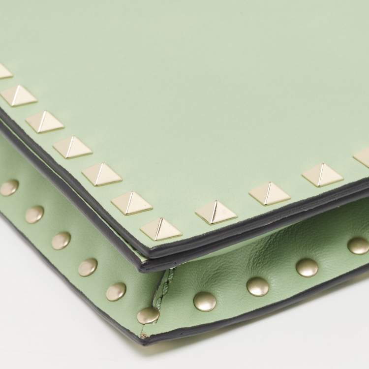 Pre Owned Valentino Lime Green Leather Rockstud Wristlet Clutch