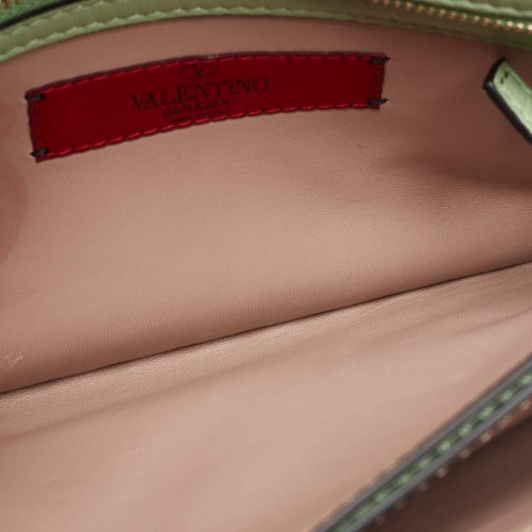 Pre Owned Valentino Lime Green Leather Rockstud Wristlet Clutch