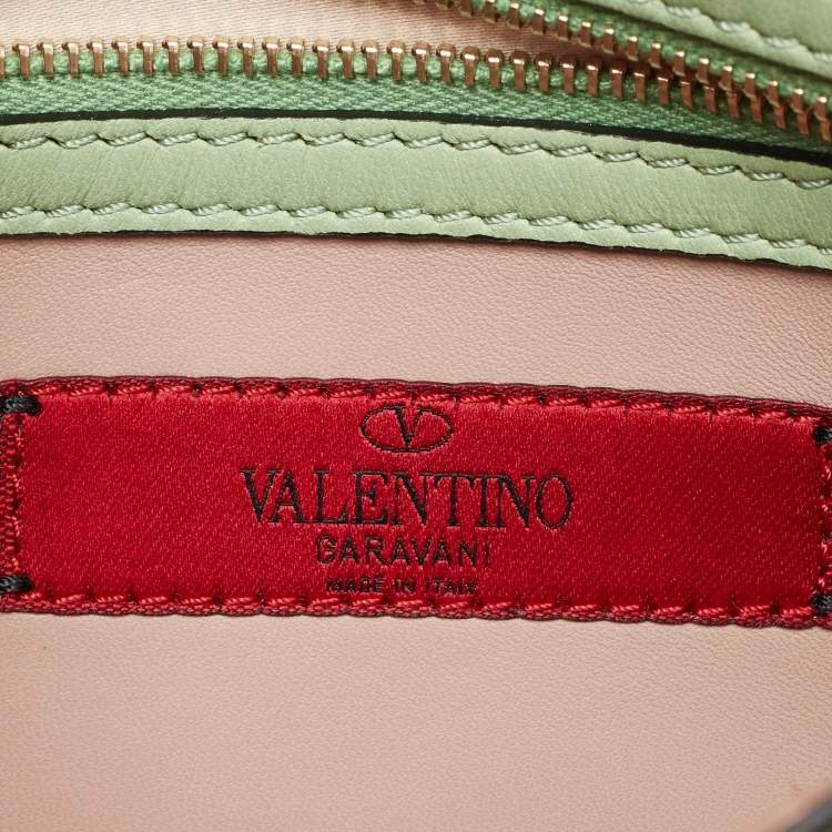 Pre Owned Valentino Lime Green Leather Rockstud Wristlet Clutch