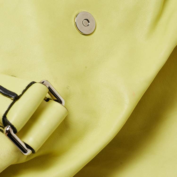 Pre Owned Valentino Lime Yellow Leather Crystal Embellished Catch Satchel