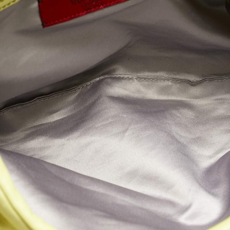 Pre Owned Valentino Lime Yellow Leather Crystal Embellished Catch Satchel