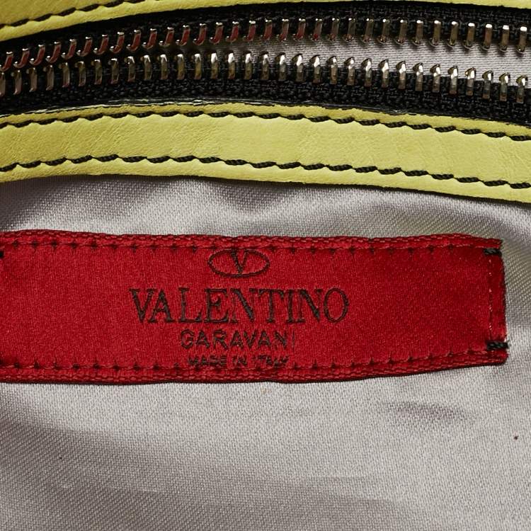 Pre Owned Valentino Lime Yellow Leather Crystal Embellished Catch Satchel