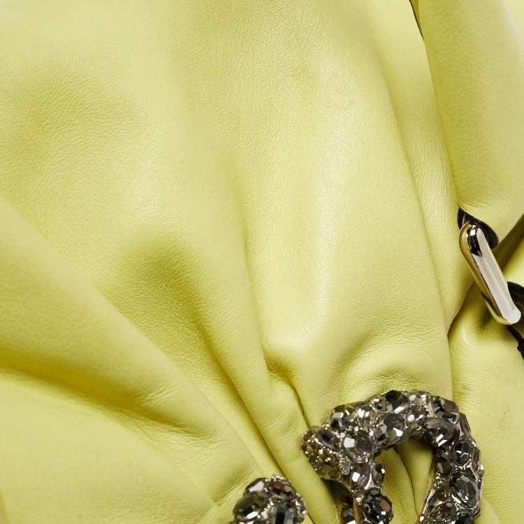 Pre Owned Valentino Lime Yellow Leather Crystal Embellished Catch Satchel