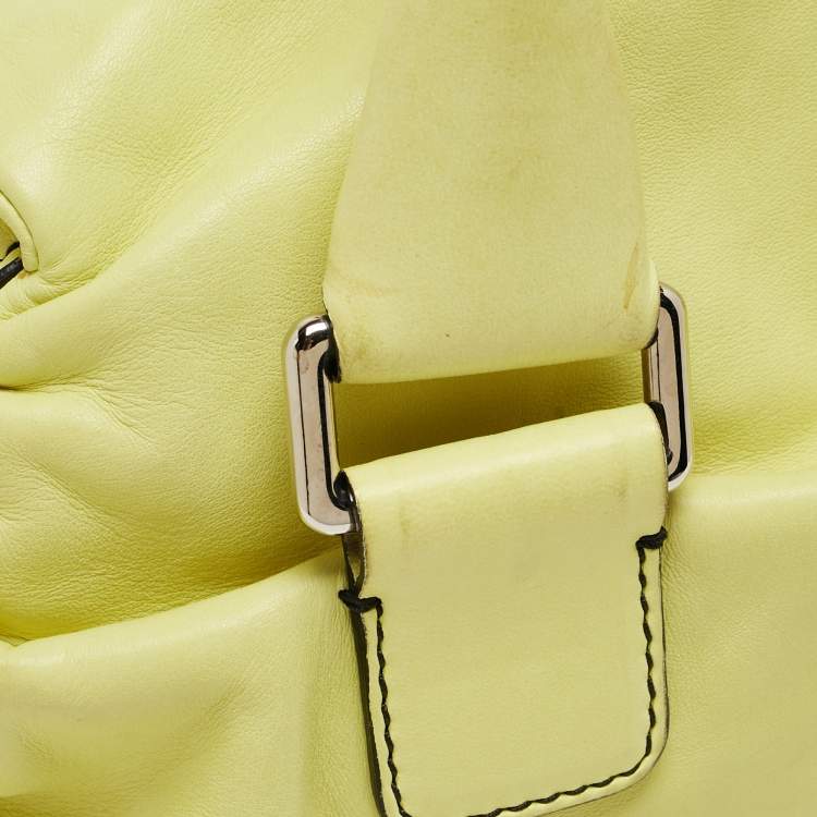 Pre Owned Valentino Lime Yellow Leather Crystal Embellished Catch Satchel