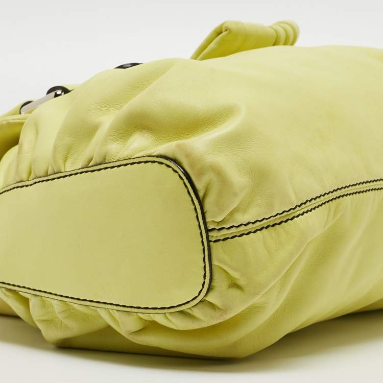 Pre Owned Valentino Lime Yellow Leather Crystal Embellished Catch Satchel