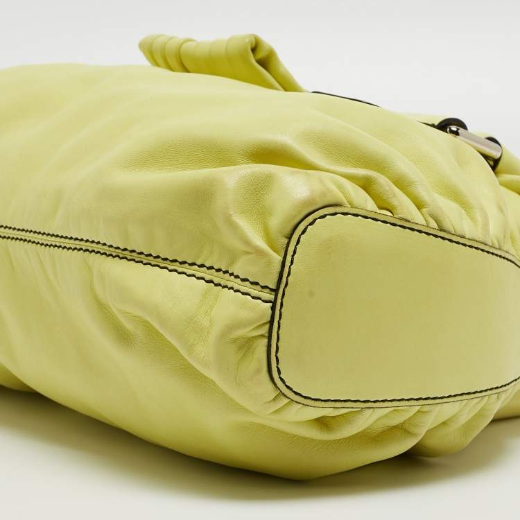 Pre Owned Valentino Lime Yellow Leather Crystal Embellished Catch Satchel