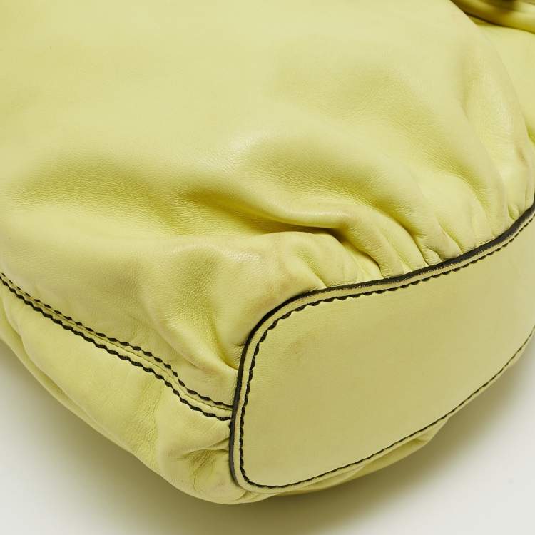 Pre Owned Valentino Lime Yellow Leather Crystal Embellished Catch Satchel