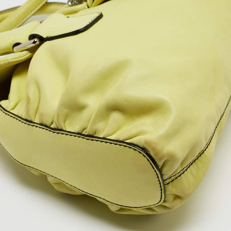 Pre Owned Valentino Lime Yellow Leather Crystal Embellished Catch Satchel