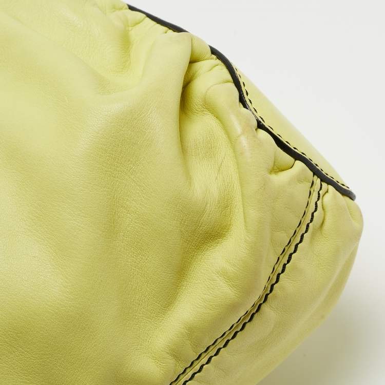 Pre Owned Valentino Lime Yellow Leather Crystal Embellished Catch Satchel