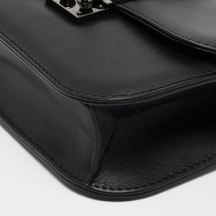 Pre Owned Valentino Black Leather Small Rockstud Glam Lock Flap Bag