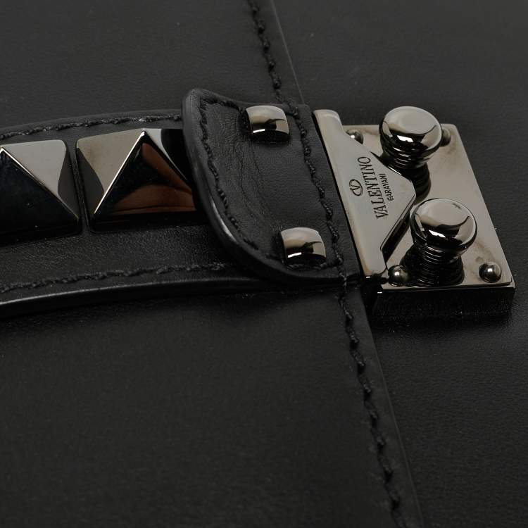 Pre Owned Valentino Black Leather Small Rockstud Glam Lock Flap Bag