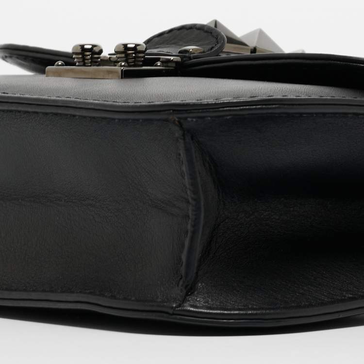 Pre Owned Valentino Black Leather Small Rockstud Glam Lock Flap Bag