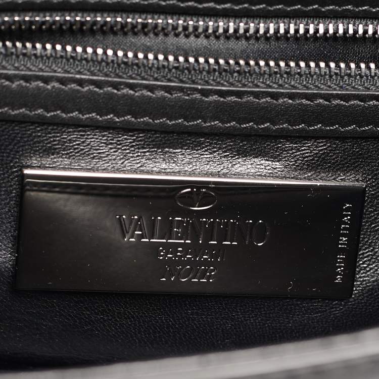 Pre Owned Valentino Black Leather Small Rockstud Glam Lock Flap Bag