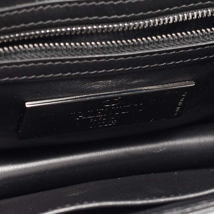 Pre Owned Valentino Black Leather Small Rockstud Glam Lock Flap Bag