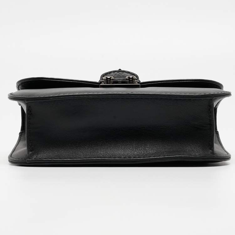 Pre Owned Valentino Black Leather Small Rockstud Glam Lock Flap Bag