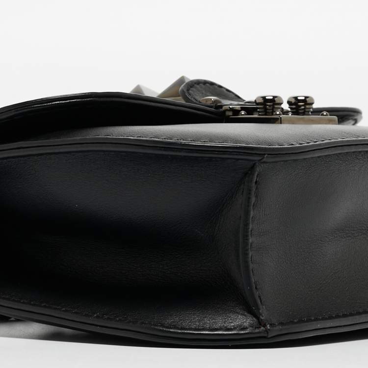 Pre Owned Valentino Black Leather Small Rockstud Glam Lock Flap Bag
