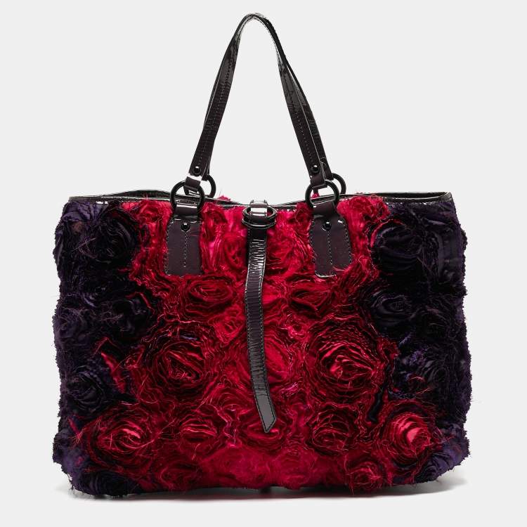 Pre Owned Valentino Multicolor Satin and Patent Leather Petale Rose Tote