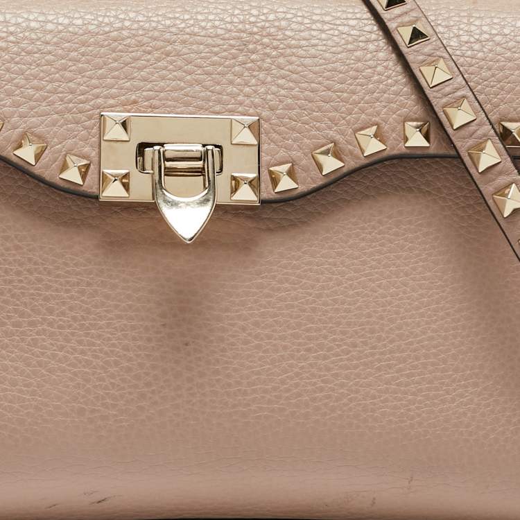Pre Owned Valentino Old Rose Leather Rockstud Top Handle Bag