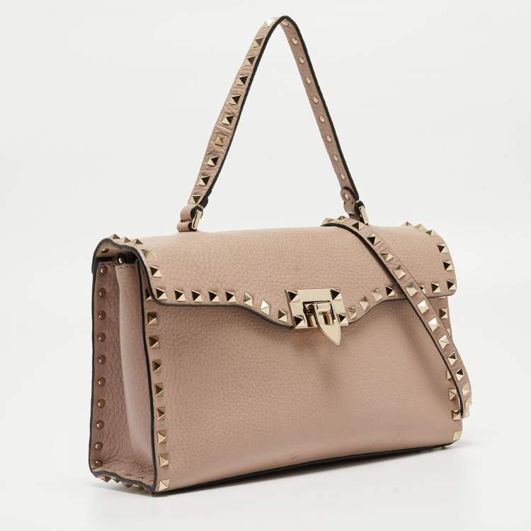 Pre Owned Valentino Old Rose Leather Rockstud Top Handle Bag