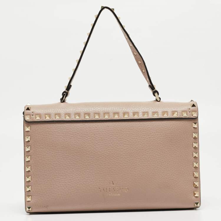Pre Owned Valentino Old Rose Leather Rockstud Top Handle Bag