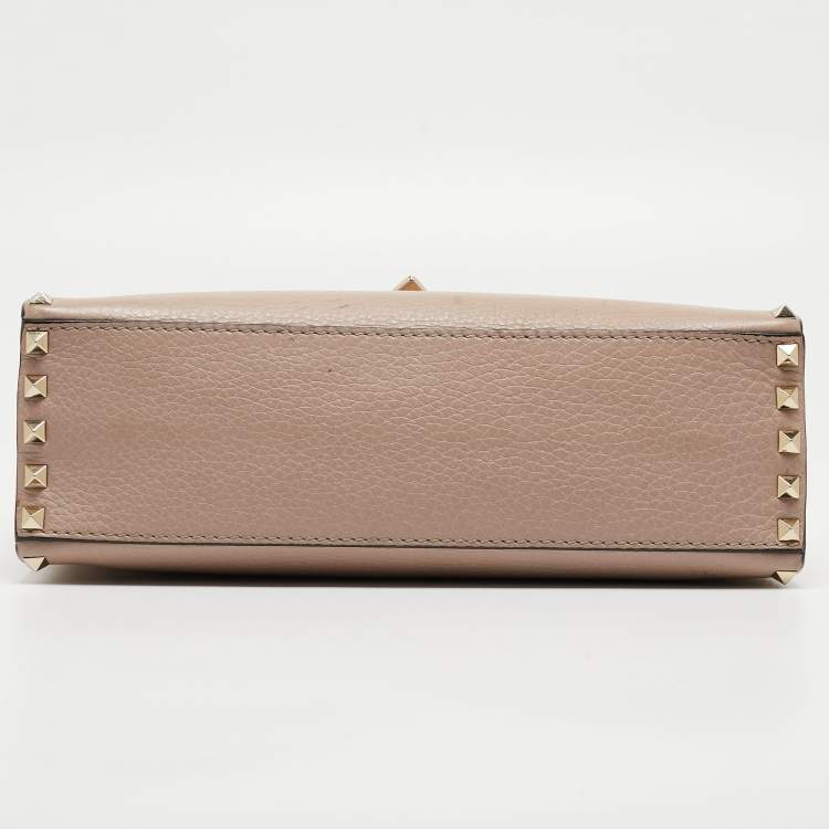 Pre Owned Valentino Old Rose Leather Rockstud Top Handle Bag