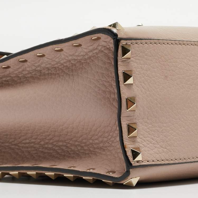 Pre Owned Valentino Old Rose Leather Rockstud Top Handle Bag