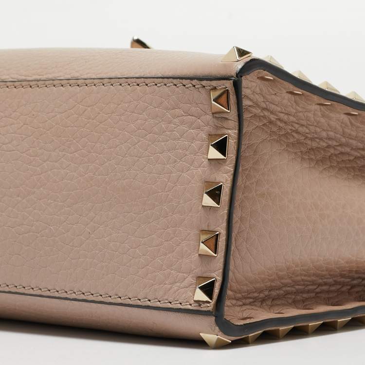 Pre Owned Valentino Old Rose Leather Rockstud Top Handle Bag