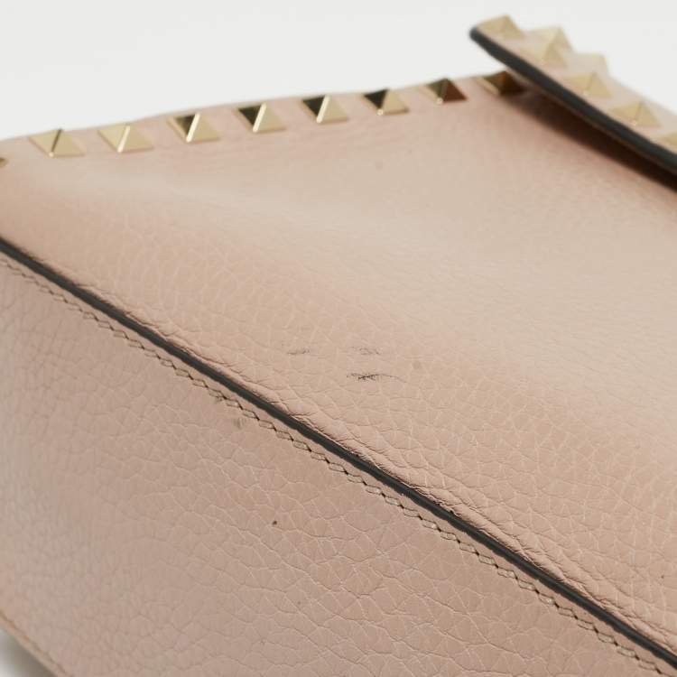 Pre Owned Valentino Old Rose Leather Rockstud Top Handle Bag