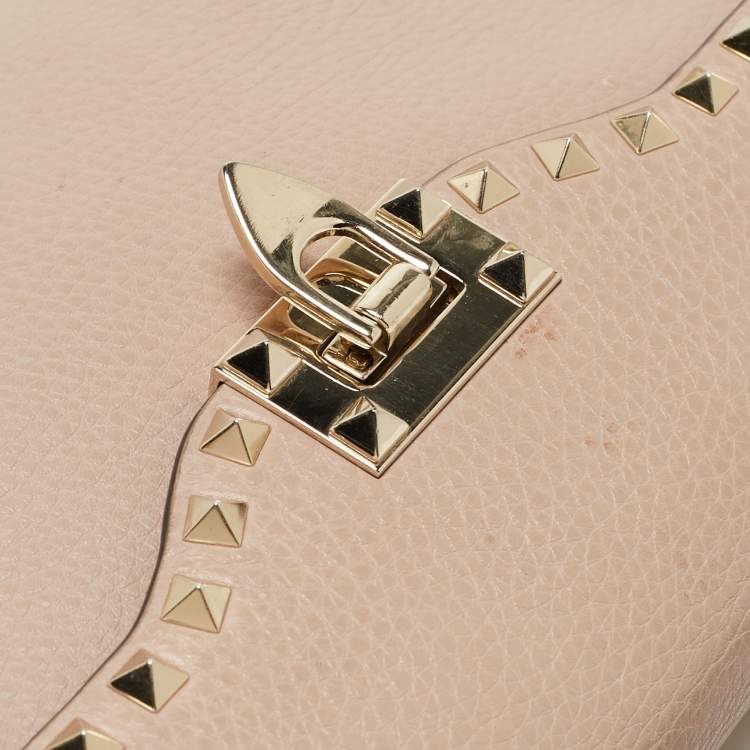 Pre Owned Valentino Old Rose Leather Rockstud Top Handle Bag