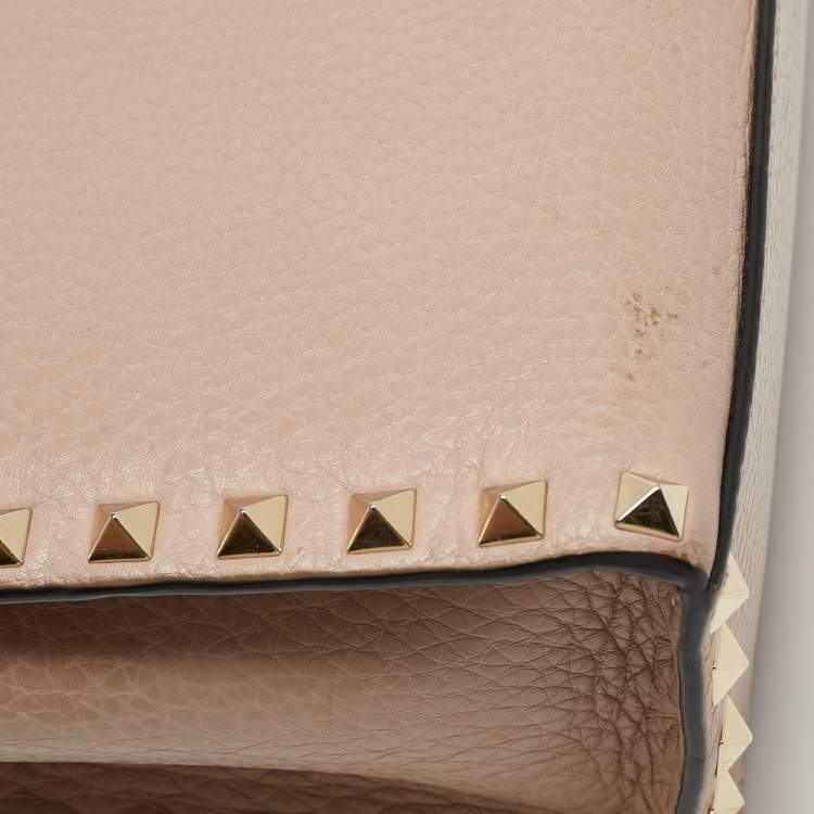 Pre Owned Valentino Old Rose Leather Rockstud Top Handle Bag