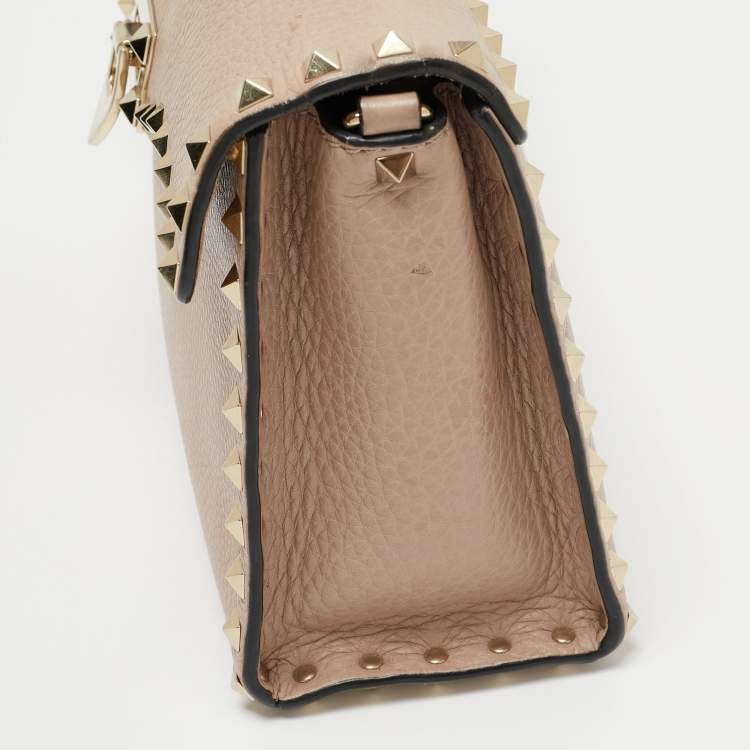 Pre Owned Valentino Old Rose Leather Rockstud Top Handle Bag