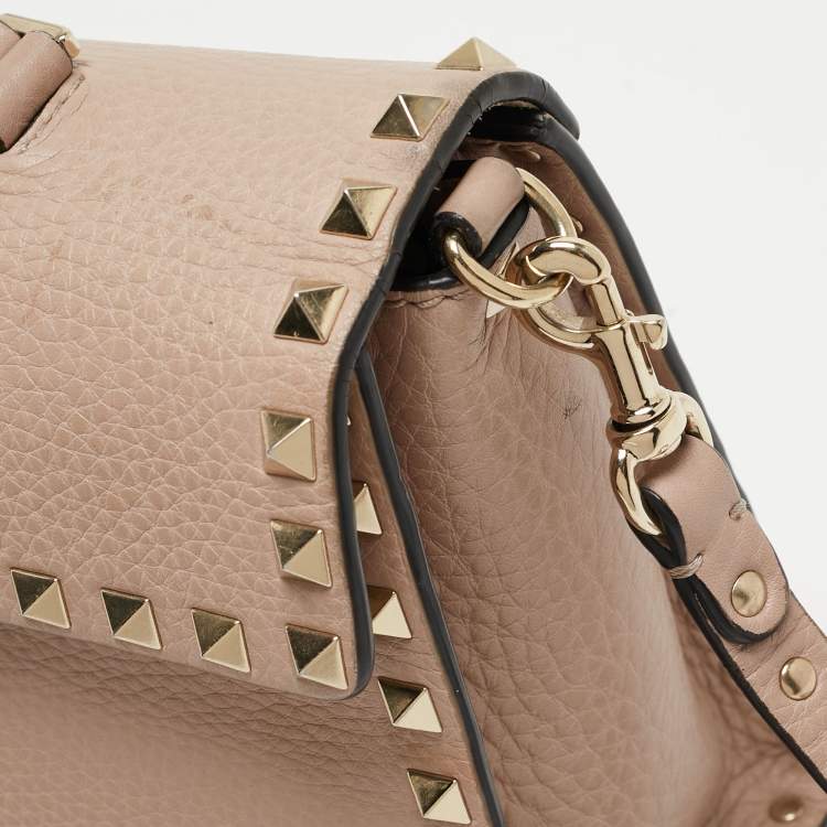 Pre Owned Valentino Old Rose Leather Rockstud Top Handle Bag