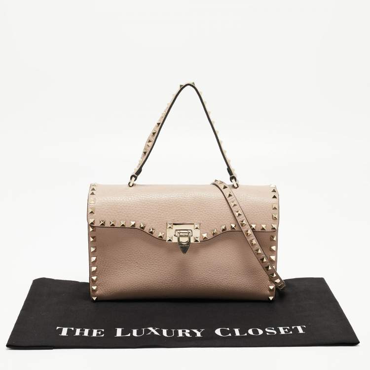 Pre Owned Valentino Old Rose Leather Rockstud Top Handle Bag
