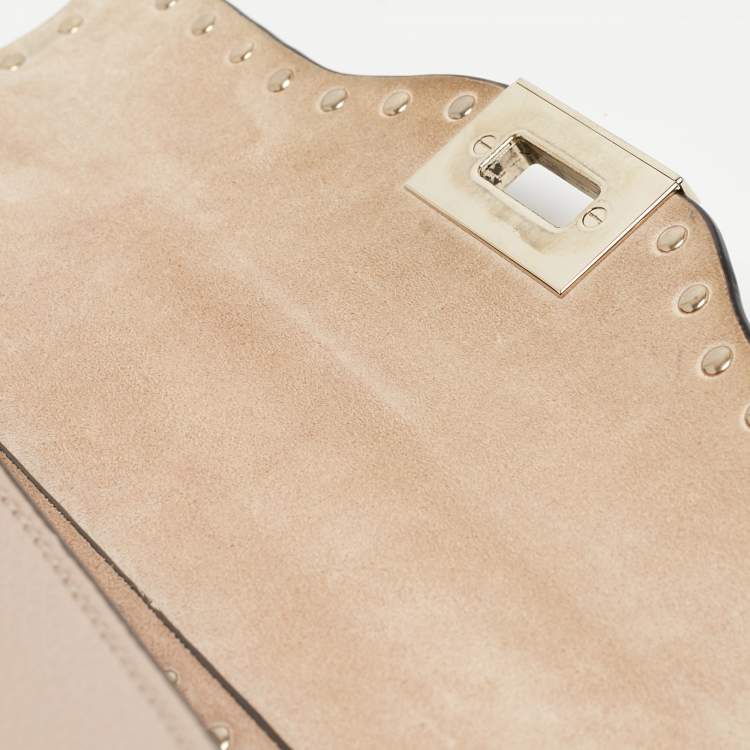 Pre Owned Valentino Old Rose Leather Rockstud Top Handle Bag