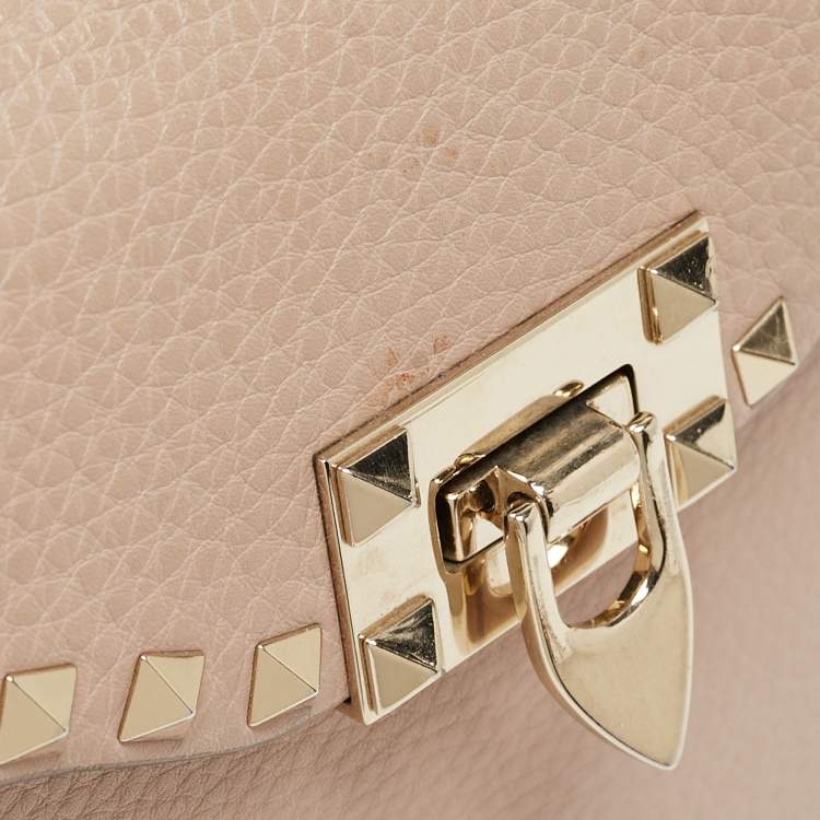 Pre Owned Valentino Old Rose Leather Rockstud Top Handle Bag