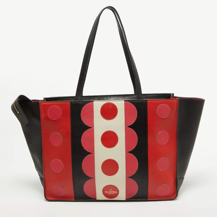 Pre Owned Valentino Tri Color Polka Dot Leather Carmen Shopper Tote 