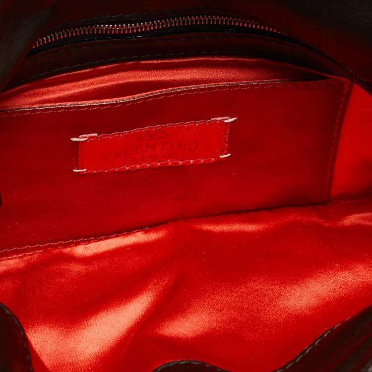 Pre Owned Valentino Choco Brown Leather Embroidered Crystal Catch Baguette