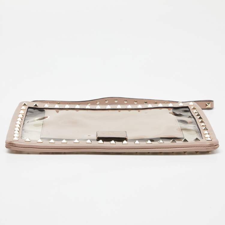 Pre Owned Valentino Pink/Transparent Leather and PVC Rockstud Clutch