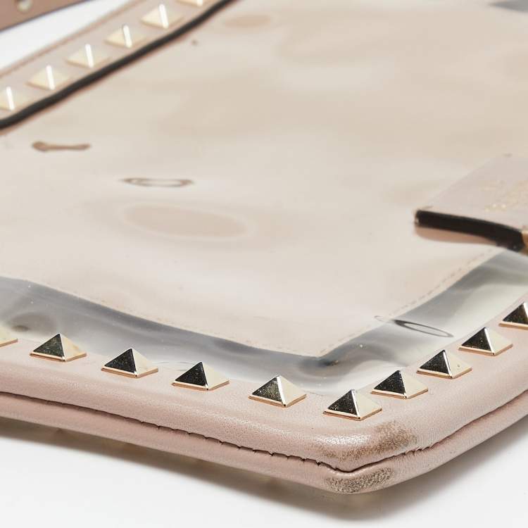 Pre Owned Valentino Pink/Transparent Leather and PVC Rockstud Clutch