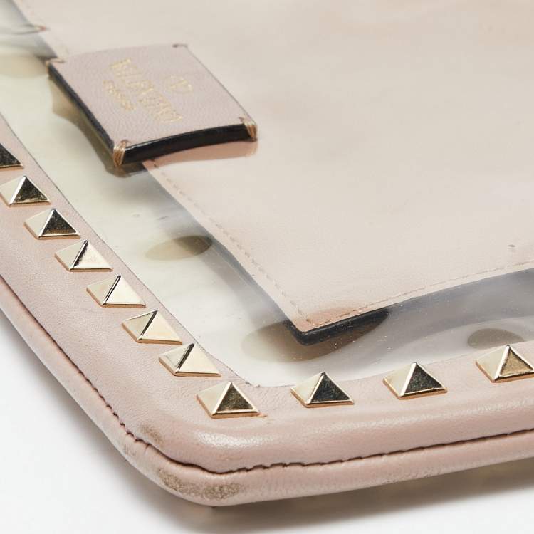 Pre Owned Valentino Pink/Transparent Leather and PVC Rockstud Clutch