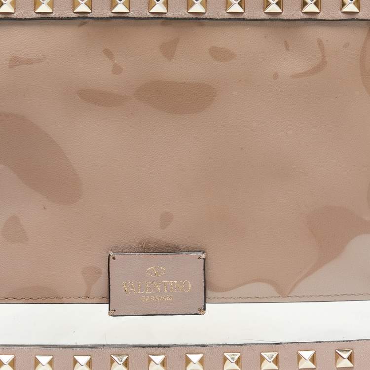 Pre Owned Valentino Pink/Transparent Leather and PVC Rockstud Clutch