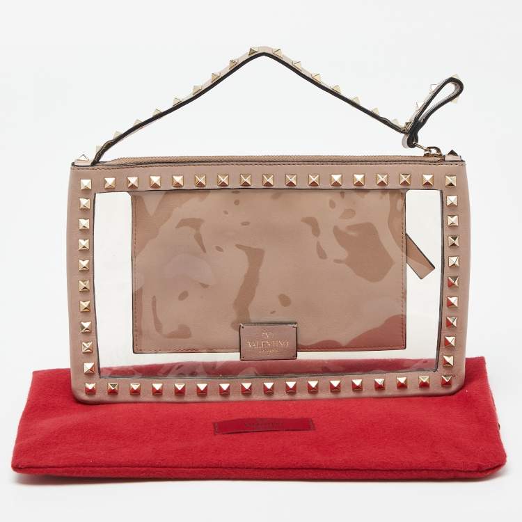 Pre Owned Valentino Pink/Transparent Leather and PVC Rockstud Clutch