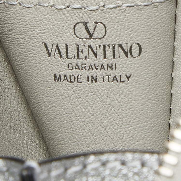 Pre Owned Valentino Silver Leather Zip Chain Coin Purse