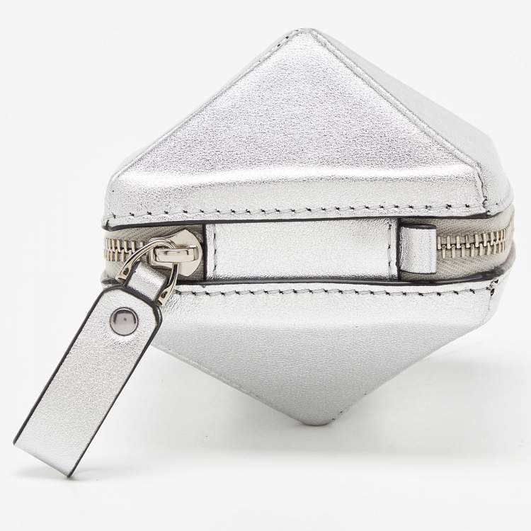 Pre Owned Valentino Silver Leather Zip Chain Coin Purse