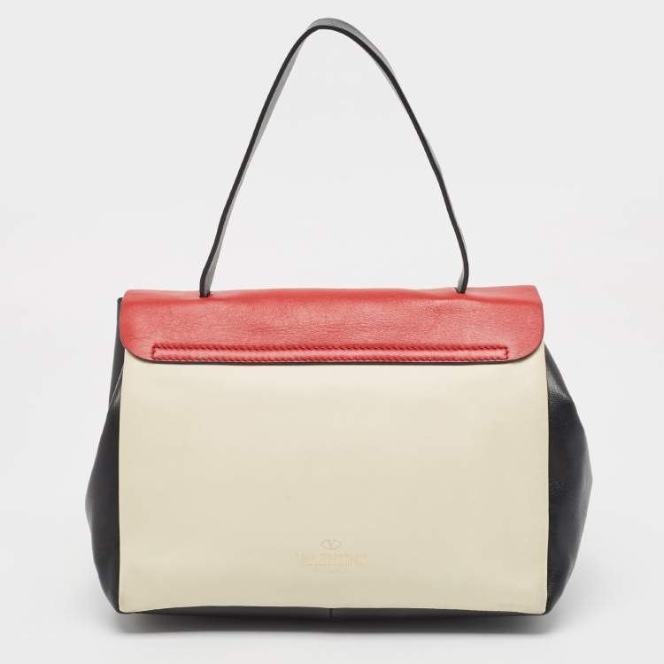 Pre Owned Valentino Tricolor Leather Medium Mime Top Handle Bag